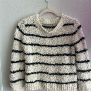Vince Cream and Black Textured Striped Sweater